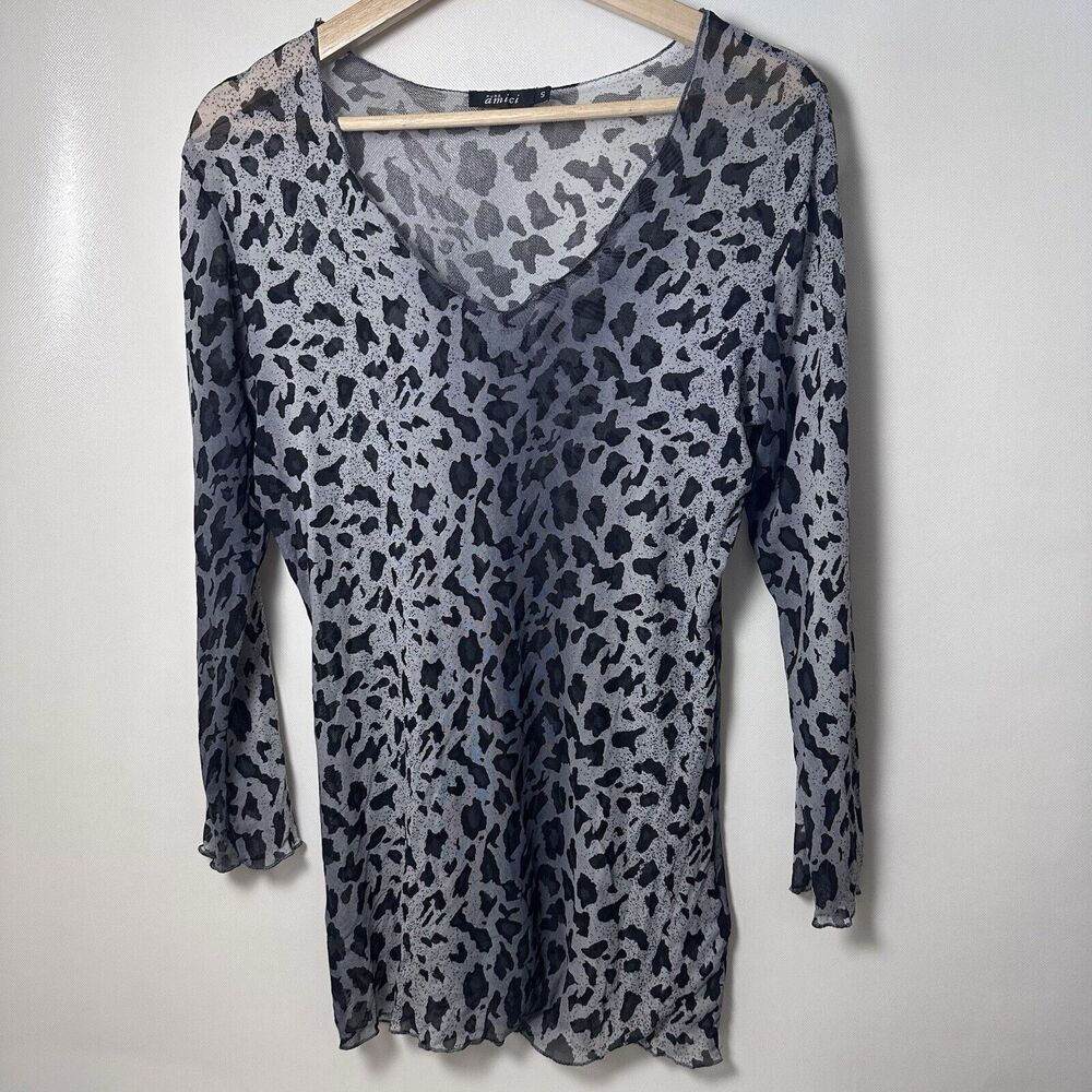 Mesh Gray Leopard Top Animal Print Sheer Wild  Lingerie Cheetah Y2K Sexy S